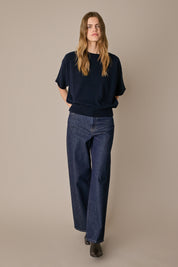 Maglia in lana e cashmere a mezze maniche blu navy