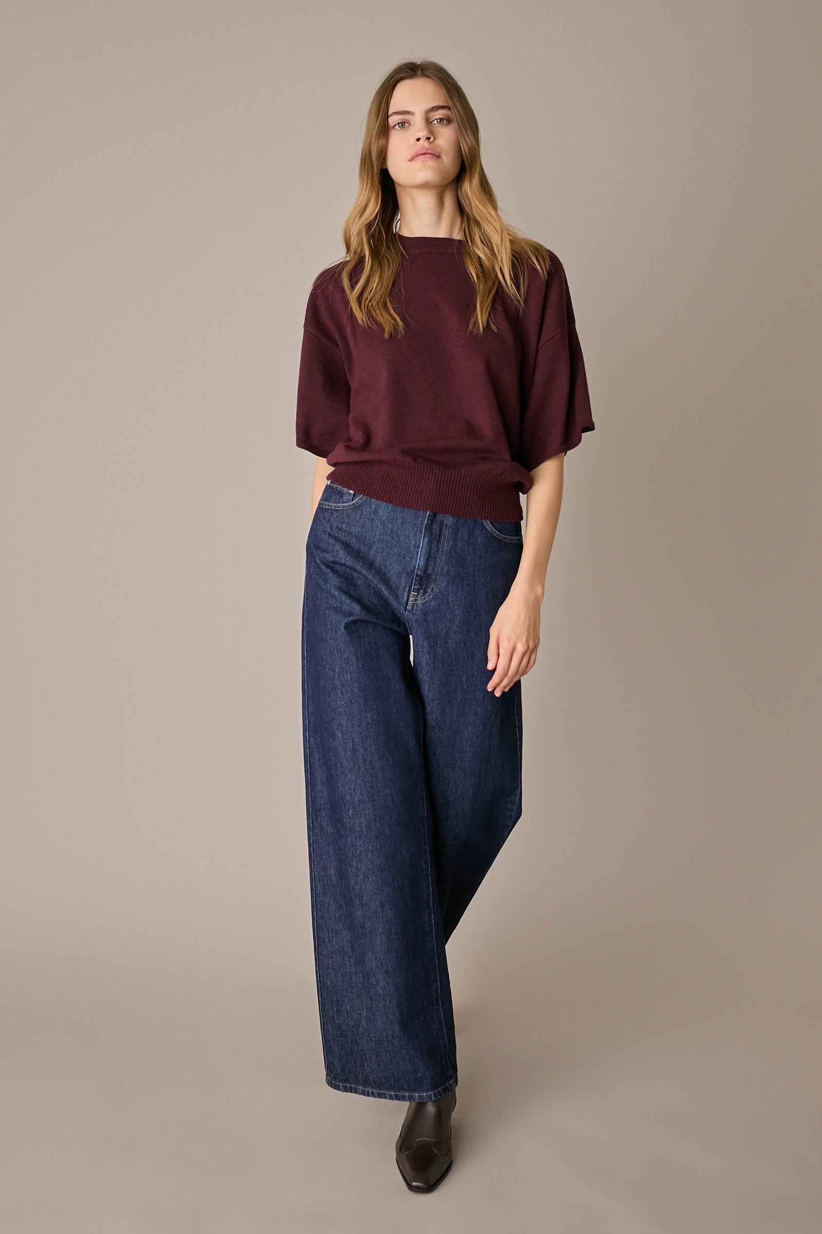 Maglia in lana e cashmere a mezze maniche bordeaux