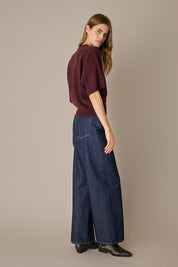 Maglia in lana e cashmere a mezze maniche bordeaux, calda leggera e morbida