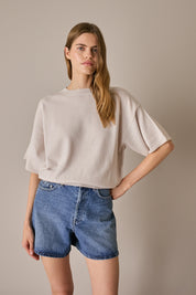 Maglia in lana e cashmere a mezze maniche avorio, mezze maniche in lana e cashmere