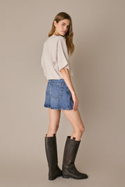 Maglia in lana e cashmere a mezze maniche avorio, mezze maniche e struttura in cashmere
