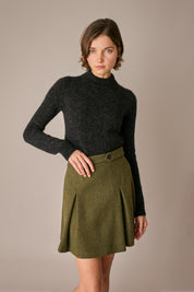 maglia collo a vulcano in alpaca e mohair, made in italy, antracite