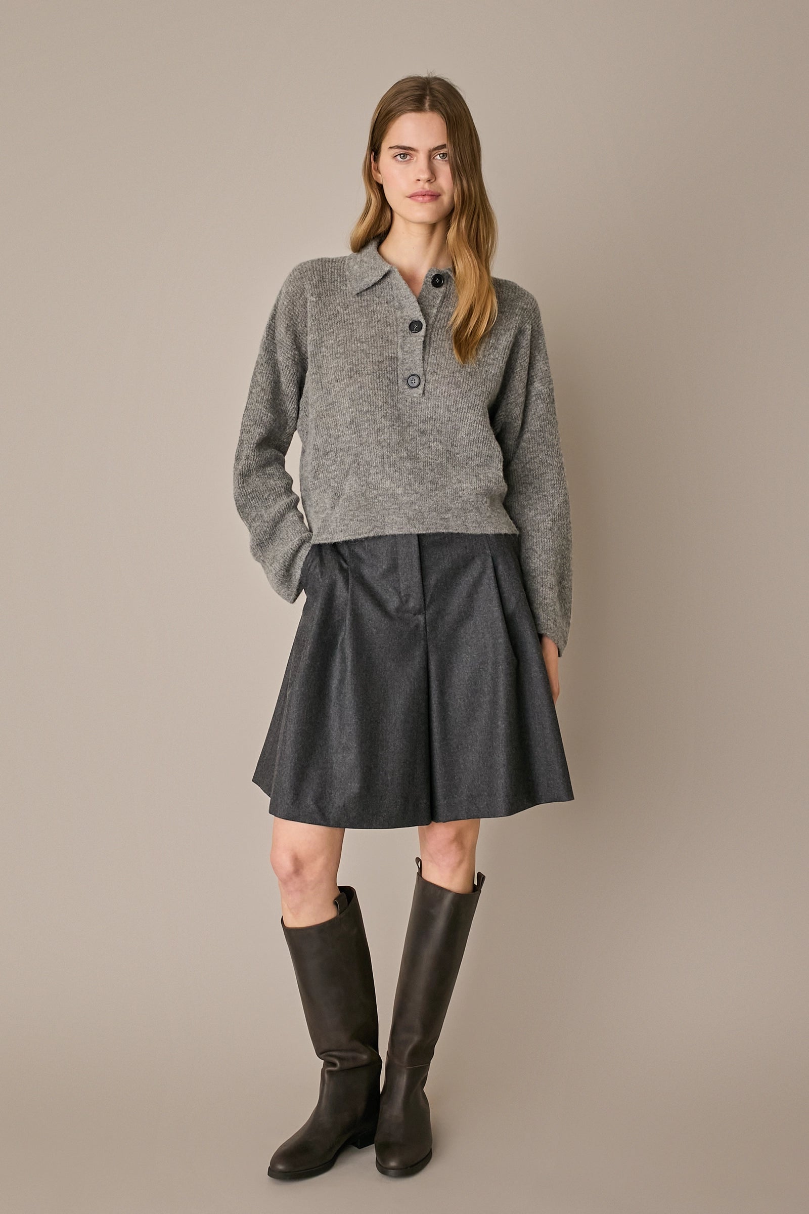 Polo over in alpaca e lana grigio chiaro, in alpaca, spalle scese