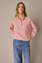 Polo over in alpaca e lana rosa con spalle scese