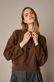 Polo over in alpaca e lana marrone in alpaca e lana, spalle scese