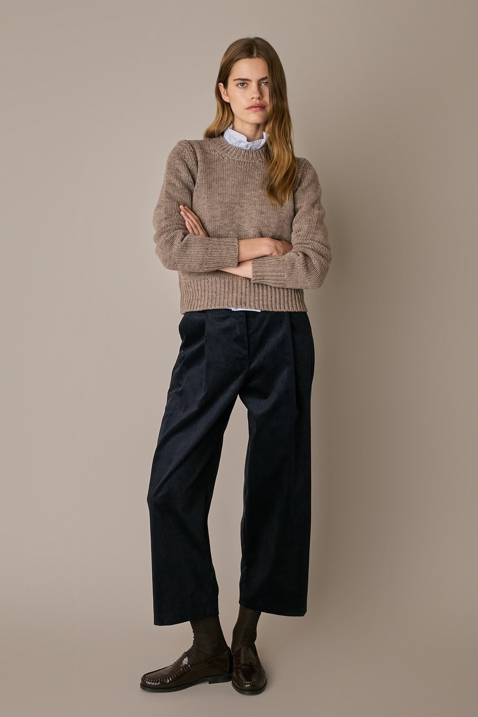 Maglia girocollo con lavorazione a trecce corda, lavorazione a trecce, in cashmere