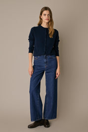 Cardigan in puro cashmere blu navy in cashmere, silhouette versatile