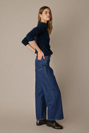 Cardigan in puro cashmere blu navy con finitura pulita
