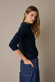 Cardigan in puro cashmere blu navy, in puro cashmere, linea essenziale