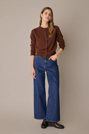 Cardigan in puro cashmere marrone, linea essenziale in cashmere