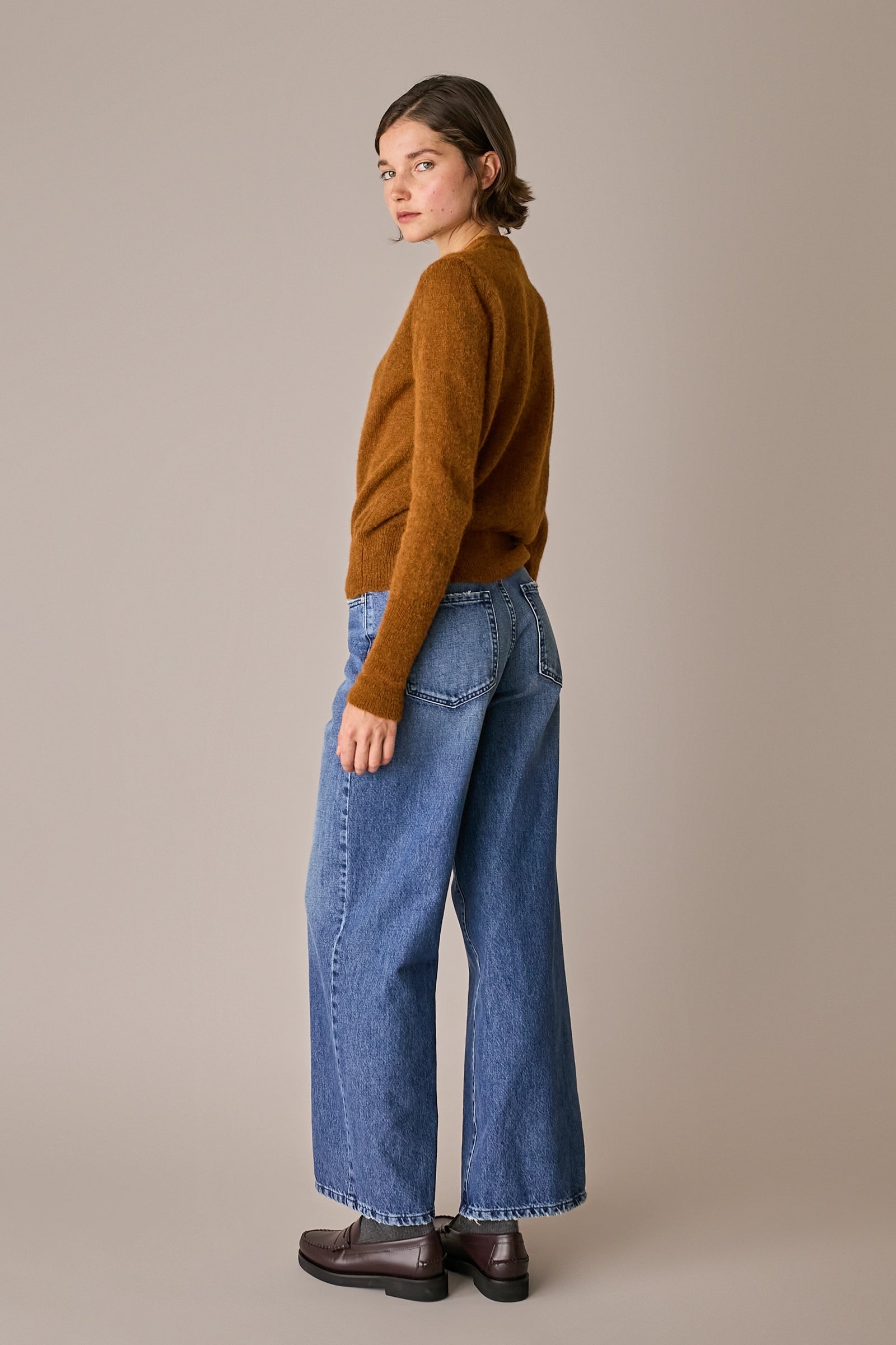 maglia girocollo in alpaca, made in italy, bruciato