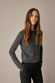 Cardigan girocollo in blend di alpaca