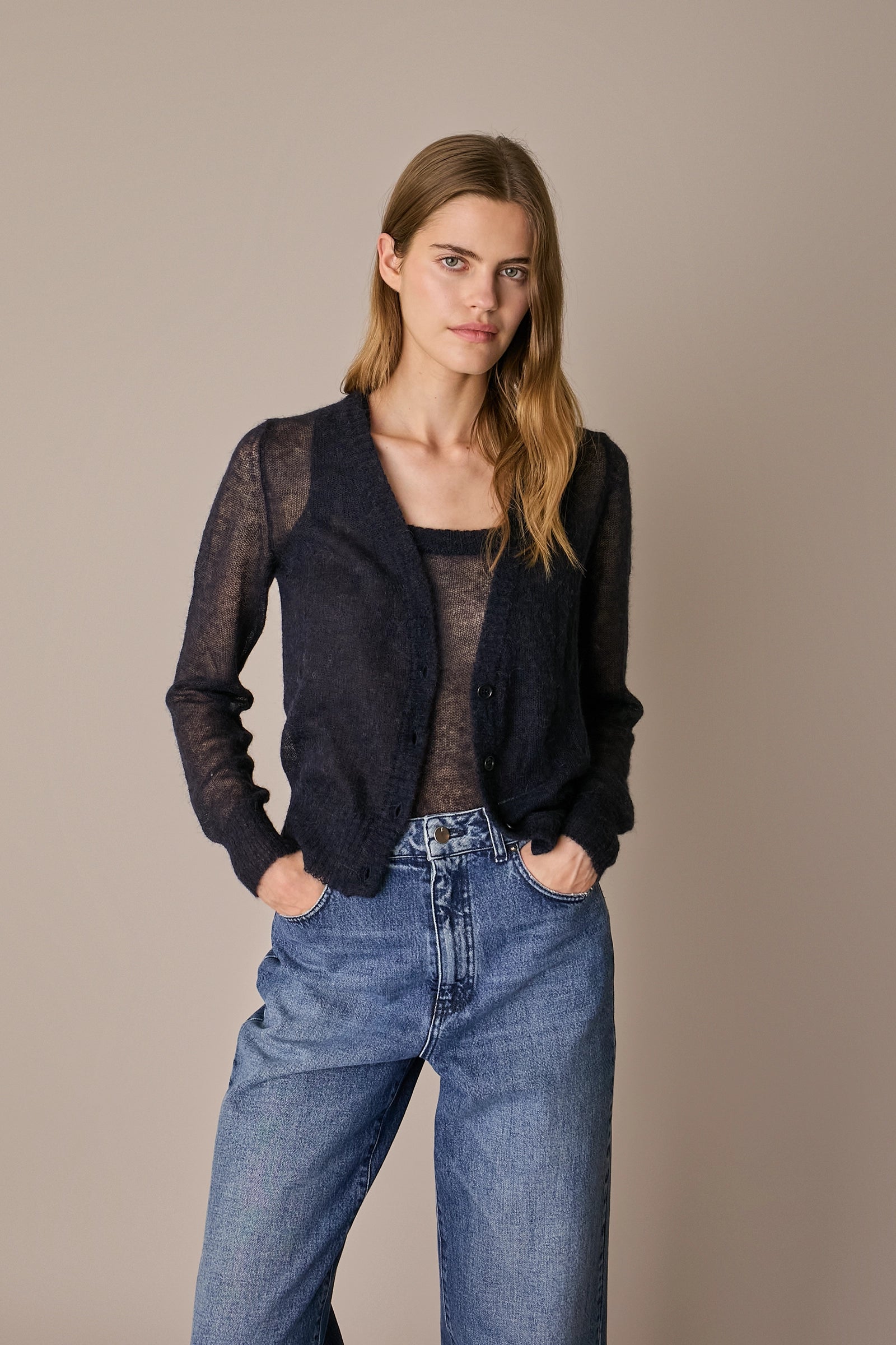 Set cardigan e top in alpaca e mohair
