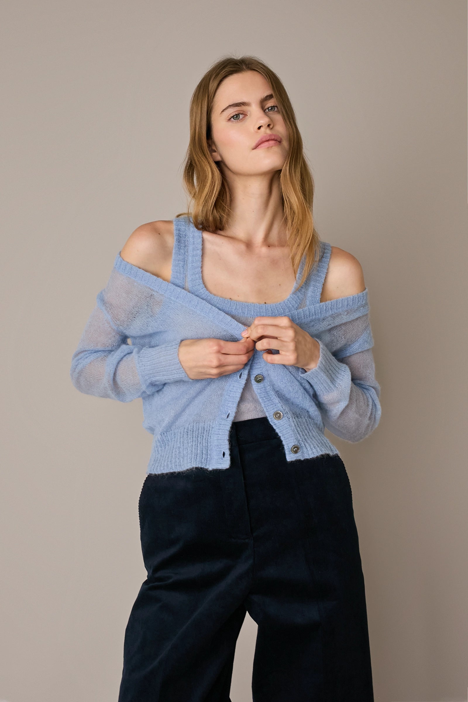 Set cardigan e top in alpaca e mohair
