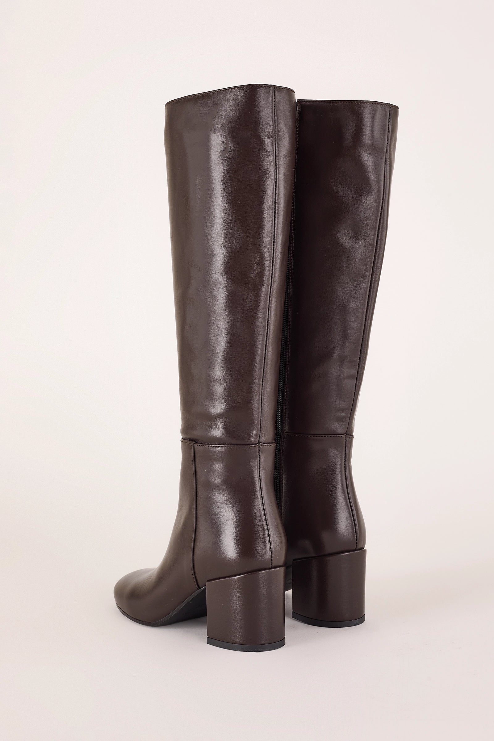 stivali in pelle con tacco 6 cm caffe, made in italy