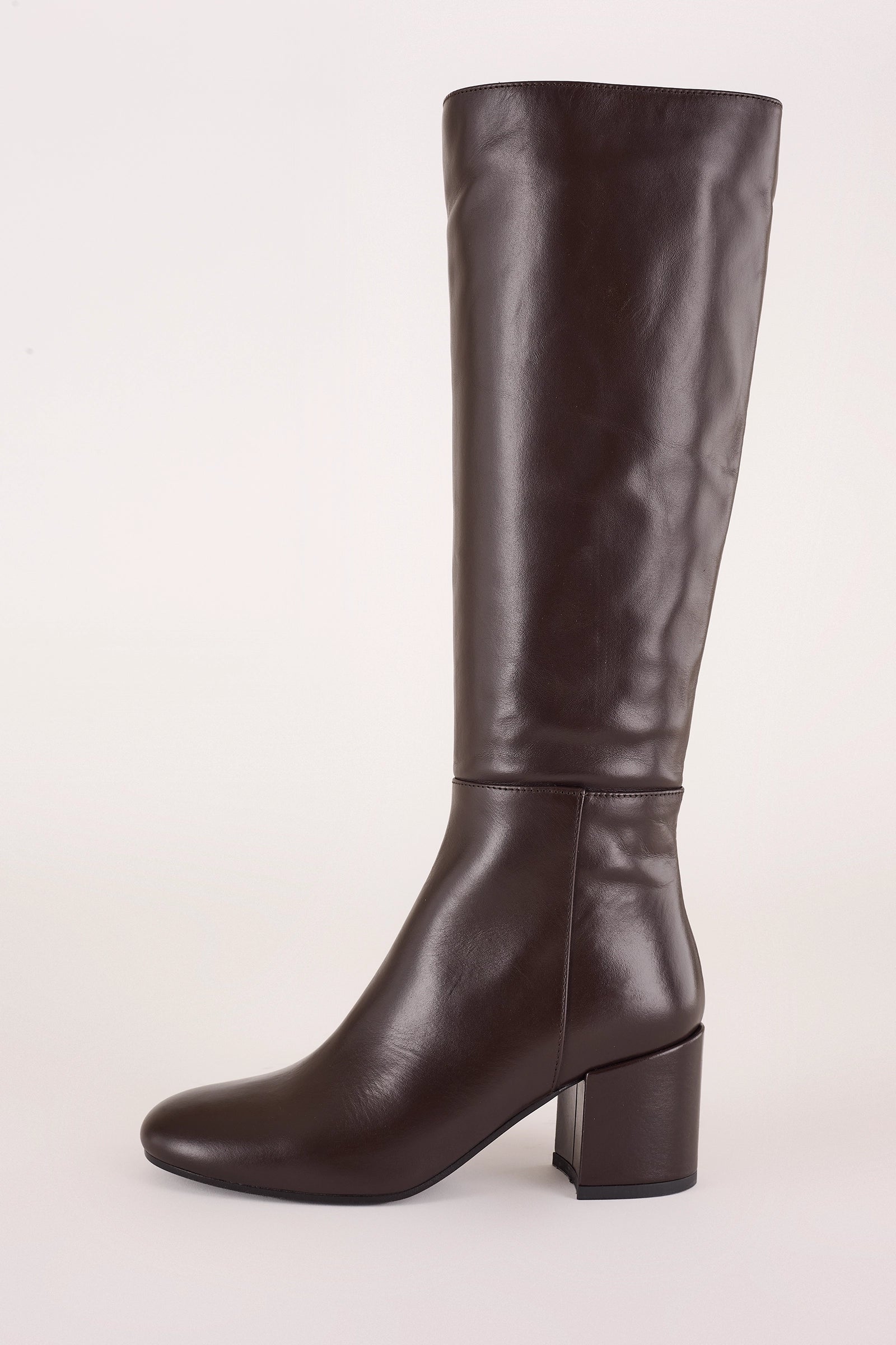 stivali in pelle con tacco 6 cm, made in italy, caffe