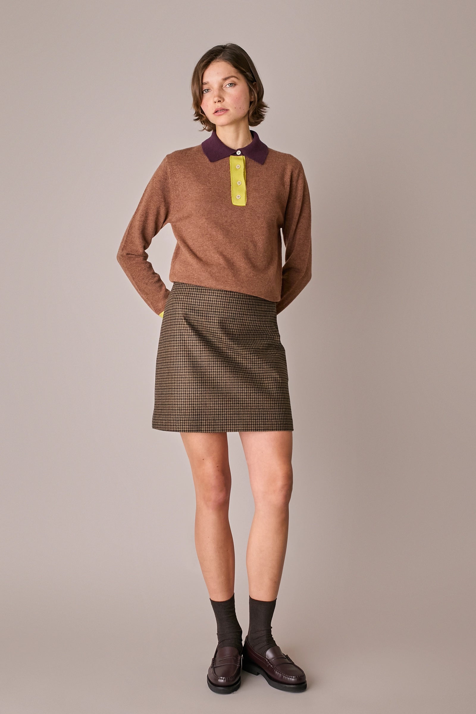polo colour block, collo a polo, marrone