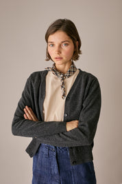 cardigan in lana con scollo a v, scollo a v, antracite