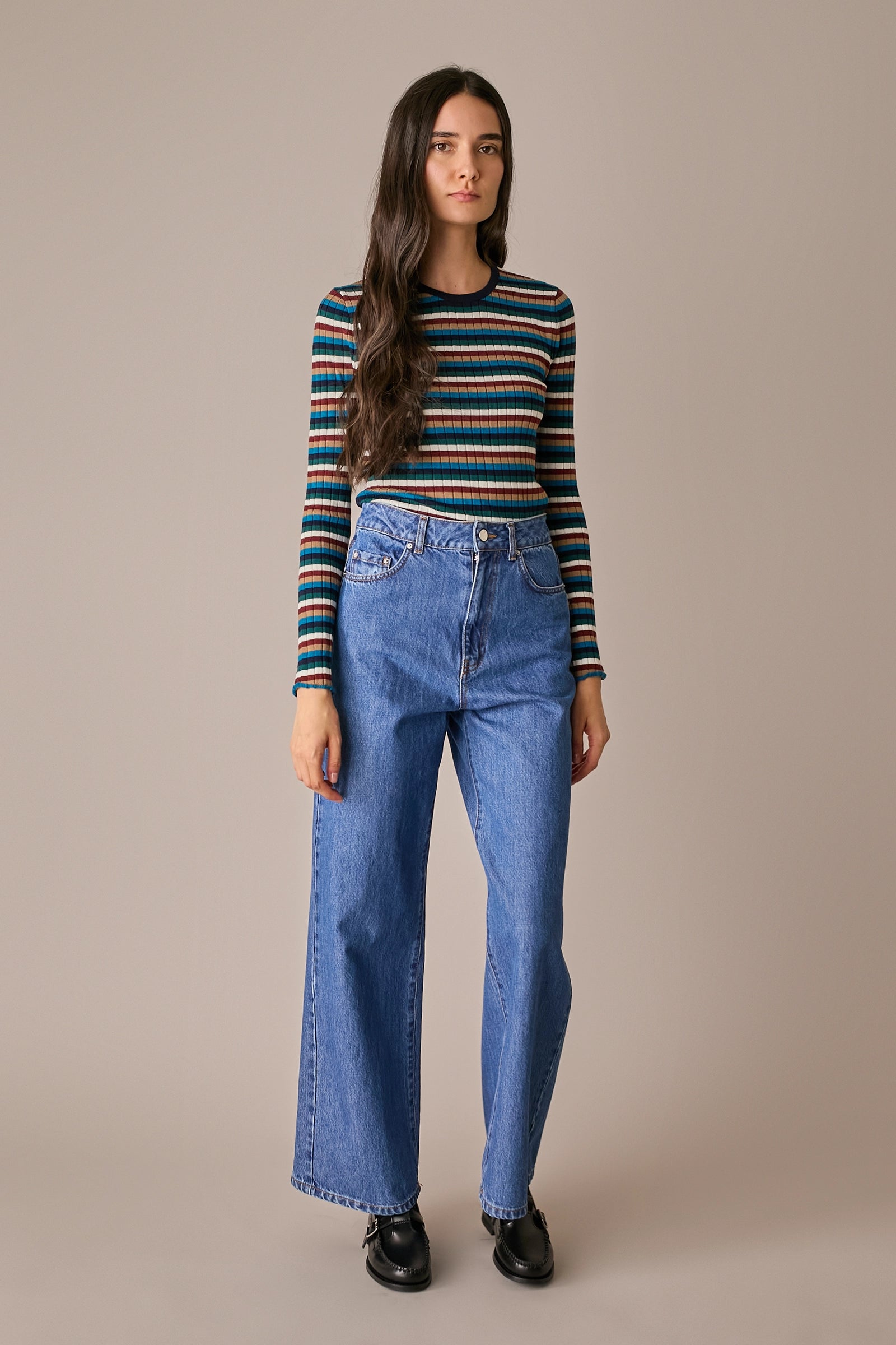 maglia a costine millerighe, modello girocollo a costine, blu navy